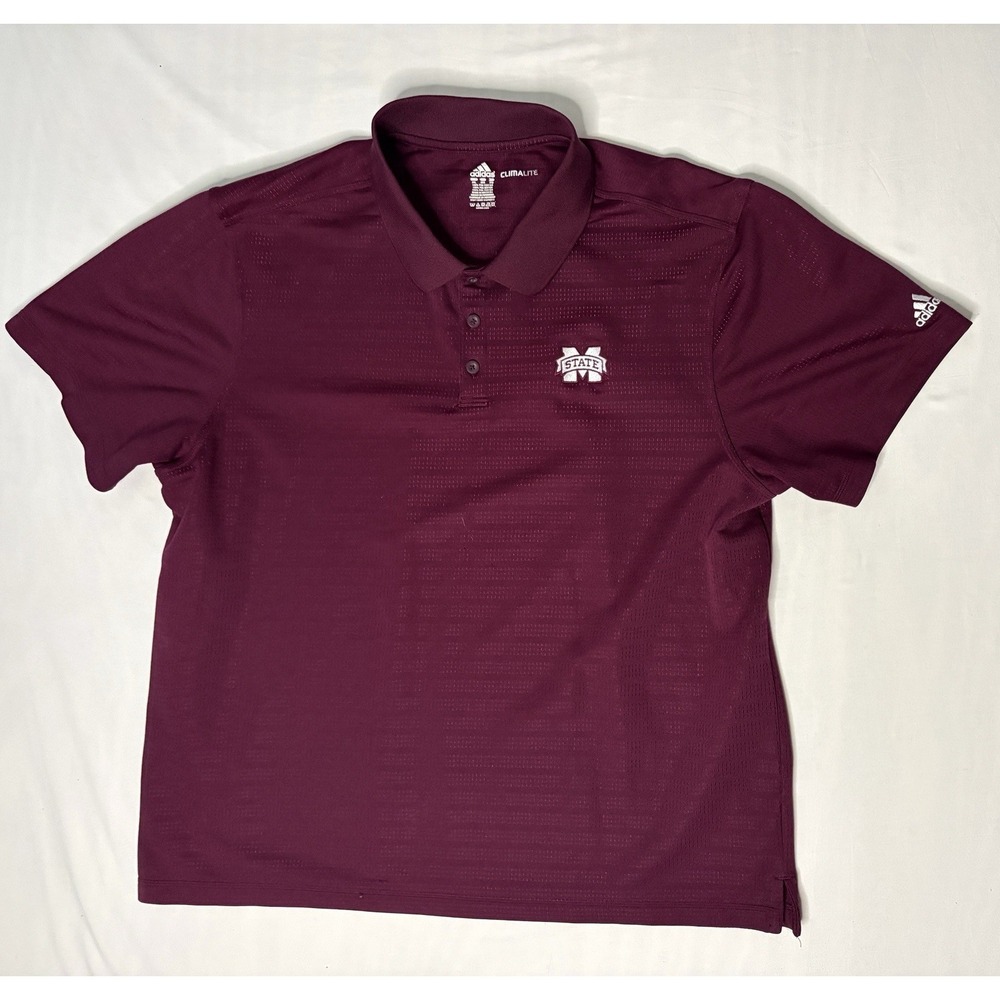 Adidas Climalite Mississippi State Bulldogs Polo Shirt Men's 2XL Maroon Football